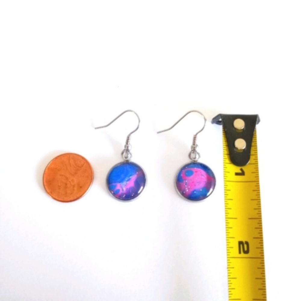 Pink and blue acrylic paint pour necklace and earrings jewelry set NEW - Picture 4 of 5